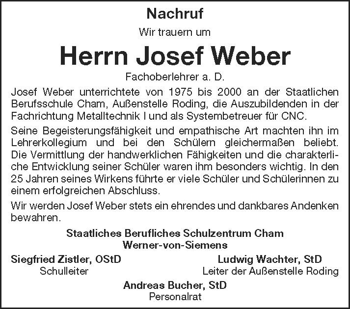 Nachruf auf Herrn Josef Weber