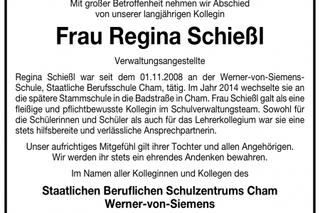 Nachruf auf unsere Kollegin Regina Schießl