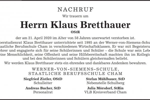Nachruf Klaus Bretthauer