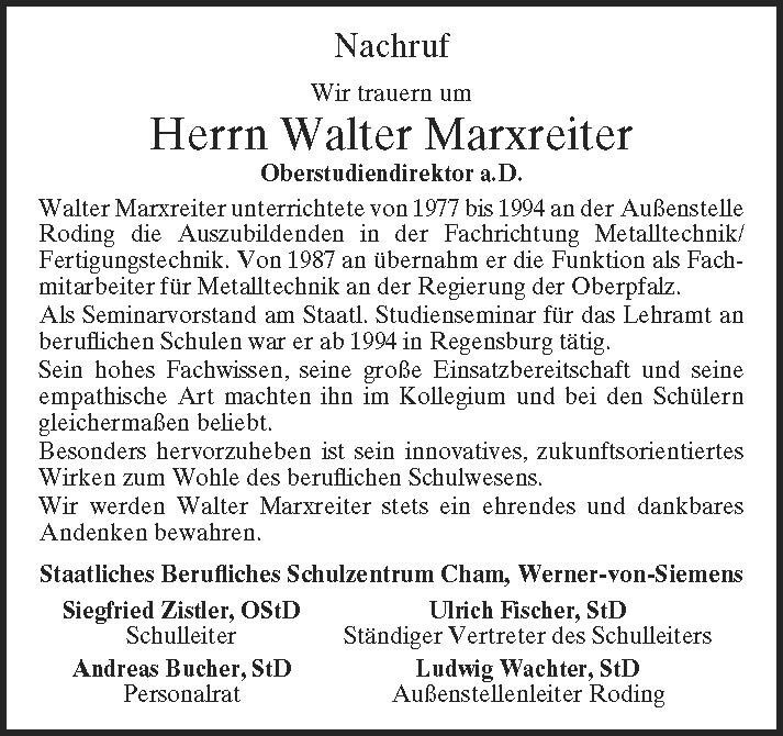 Nachruf für Walter Marxreiter