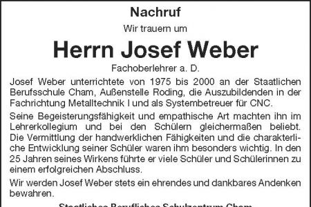 Nachruf auf Herrn Josef Weber