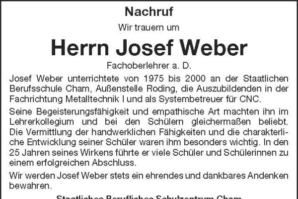 Nachruf auf Herrn Josef Weber