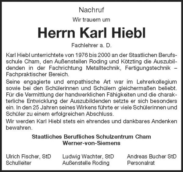 Ehemaliger Fachlehrer an der Außenstelle Roding