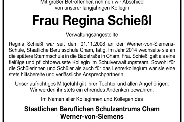 Nachruf auf unsere Kollegin Regina Schießl