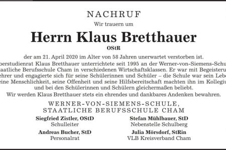 Nachruf Klaus Bretthauer
