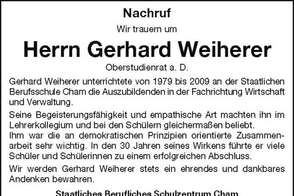 Nachruf für Gerhard Weiherer
