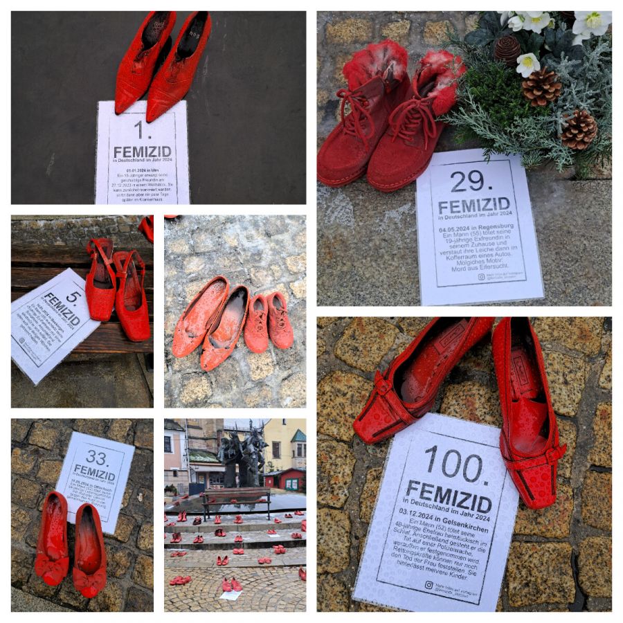 Hunderte rote Schuhpaare erinnern an bei Femiziden getötete Frauen