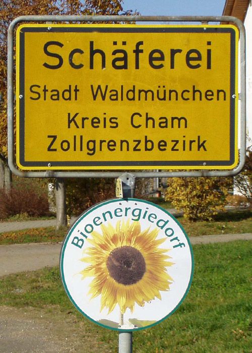 Ortsschild Schäferei - Bioenergiedorf