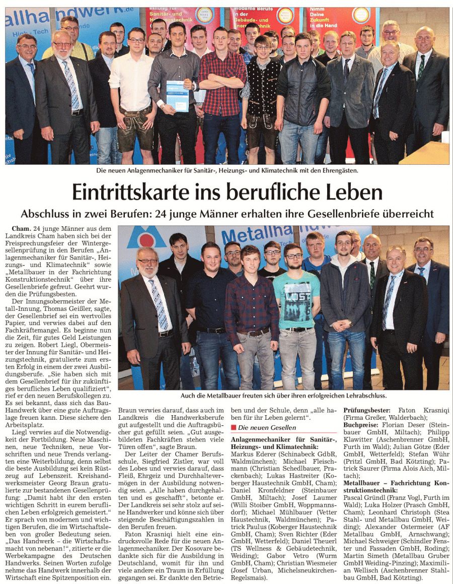 Gesellenbriefe für zwei Berufe