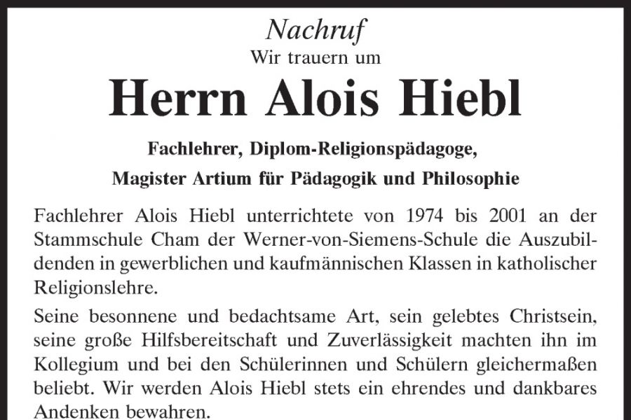 Nachruf für Alois Hiebl