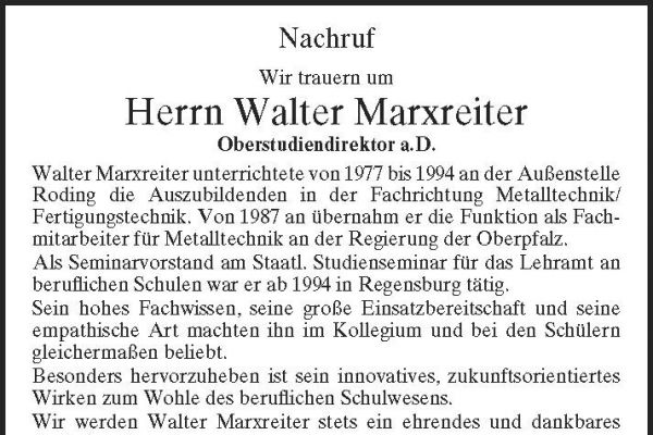 Nachruf für Walter Marxreiter