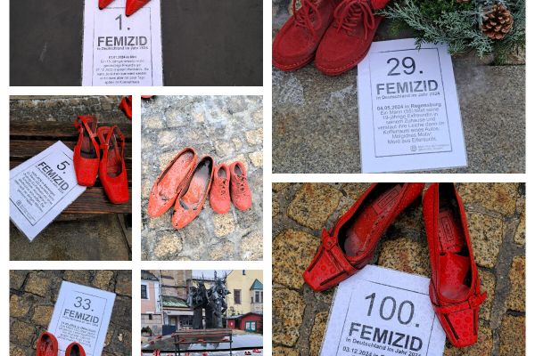 Hunderte rote Schuhpaare erinnern an bei Femiziden getötete Frauen