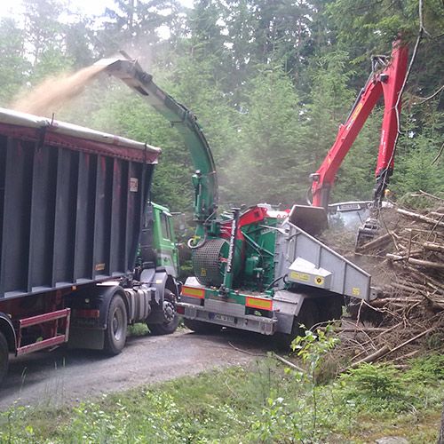 Harvester mit Holzfräse