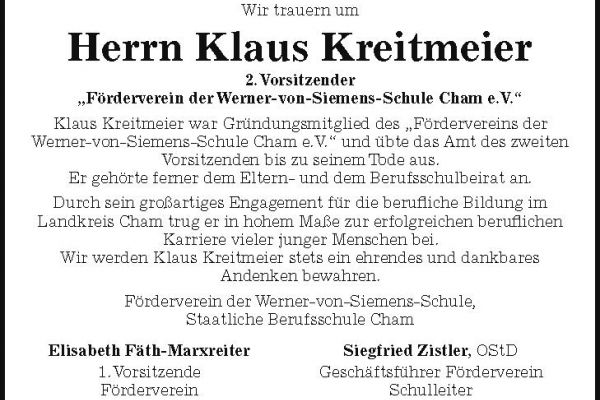 Nachruf Klaus Kreitmeier