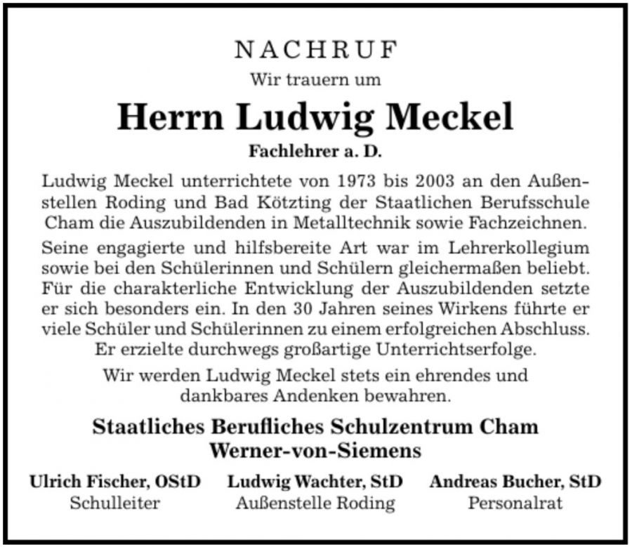 Nachruf Herr Ludwig Meckel